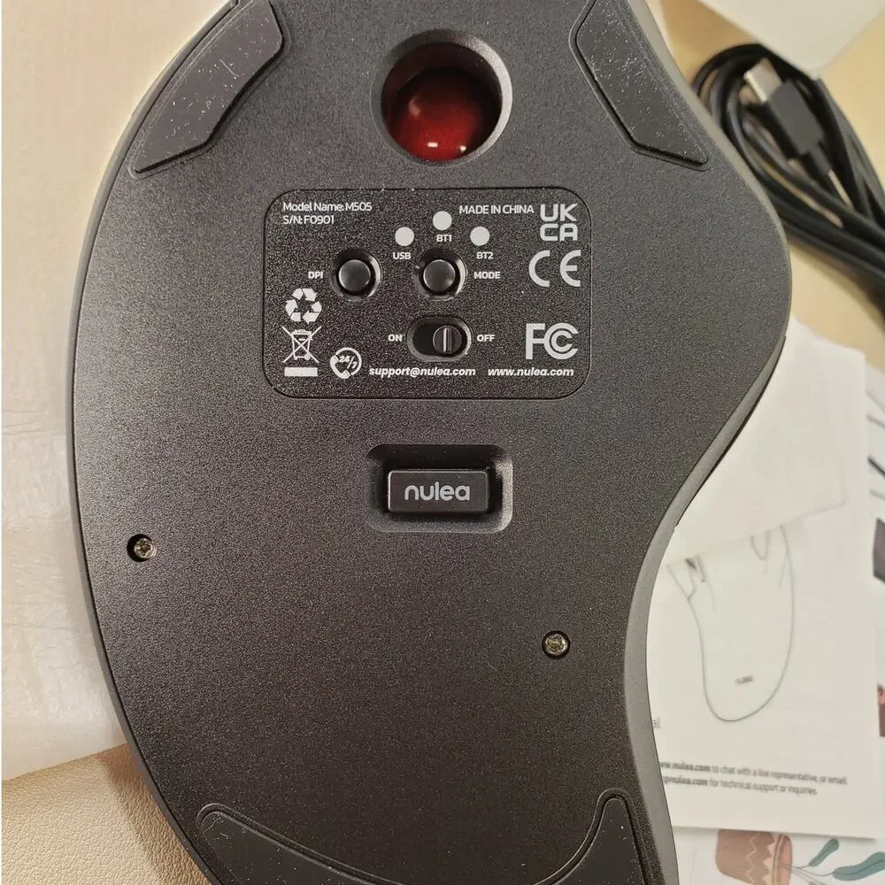 Nulea M505 Wireless Ergonomic Trackball Mouse, Rechargeable, Bluetooth or USB